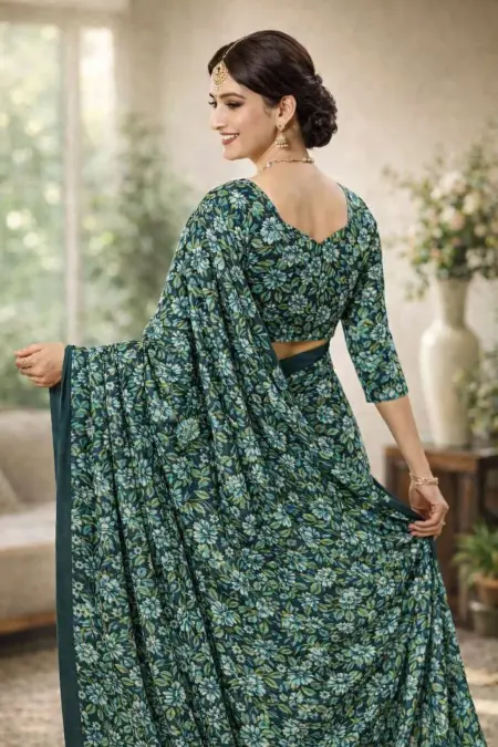 Teal Georgette Bandhani Saree (Regular Sari) view 2