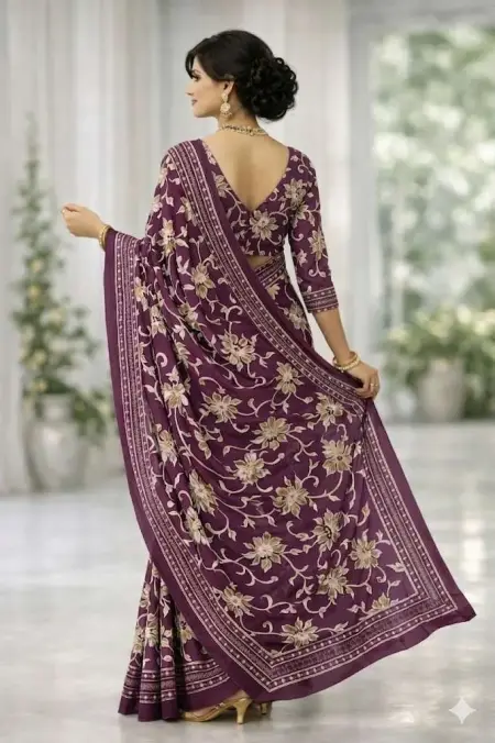 Wine, Burgundy Georgette Bandhani Saree (Regular Sari) view 2