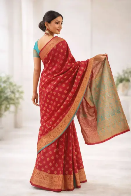Aqua Blue, Magenta, Red Banarasi Silk Banarasi Saree (Regular Sari) view 2