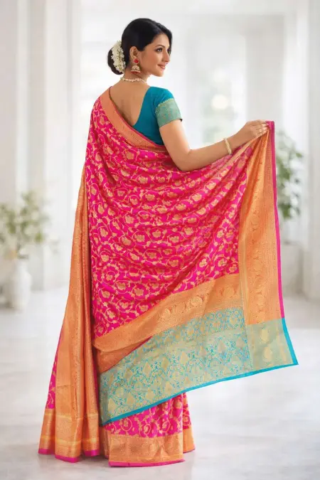 Light Blue, Pink Art Silk Bollywood Saree (Regular Sari) view 2