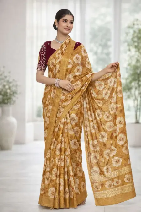 Beige, Dark Green, Gajari, Gold, Khaki, Light Blue, Maroon, Nude, Orange, Peach, Rust, Yellow Chinon Two Tone Saree (Regular Sari)