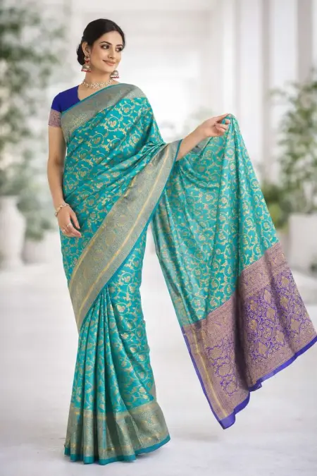 Aqua Blue, Blue Art Silk Bollywood Saree (Regular Sari)