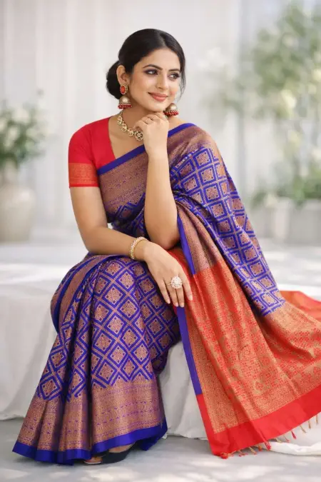 Purple, Red Banarasi Silk Banarasi Saree (Regular Sari) view 3
