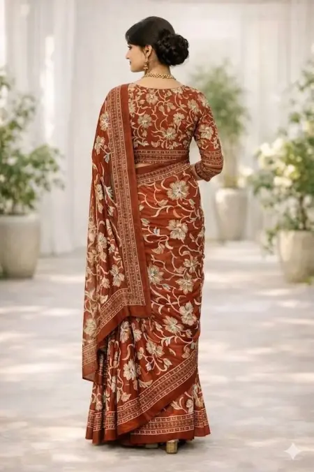 Copper, Orange Georgette Bandhani Saree (Regular Sari) view 2