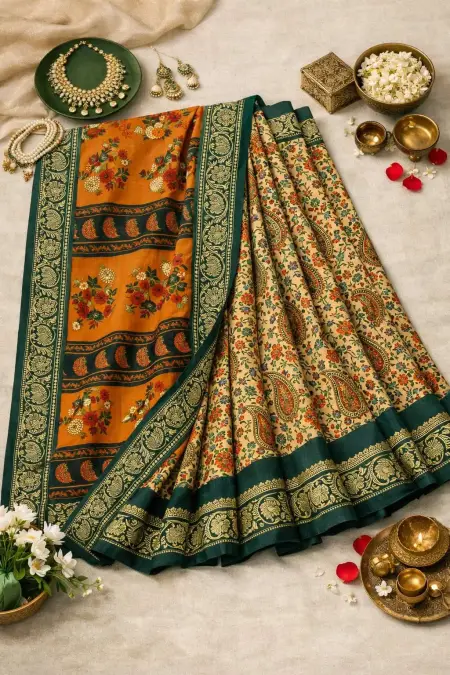 Dark Green Cotton Bollywood Saree (Regular Sari) view 4
