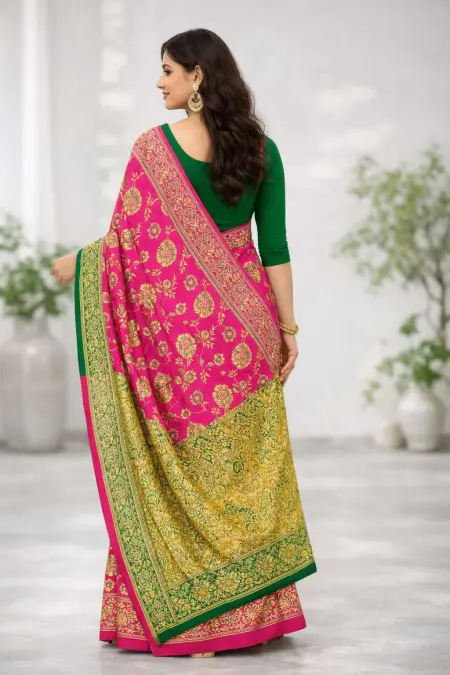 Green, Pink Banarasi Silk Banarasi Saree (Regular Sari) view 2