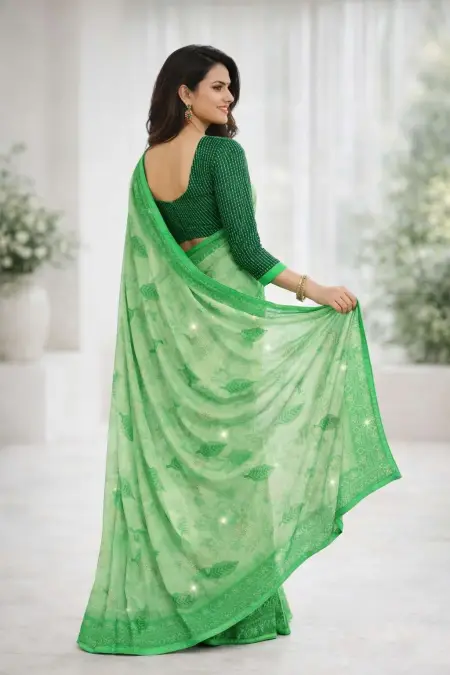 Light Green Chiffon Daily Wear Saree - Casual (Regular Sari) (Free Size) view 2