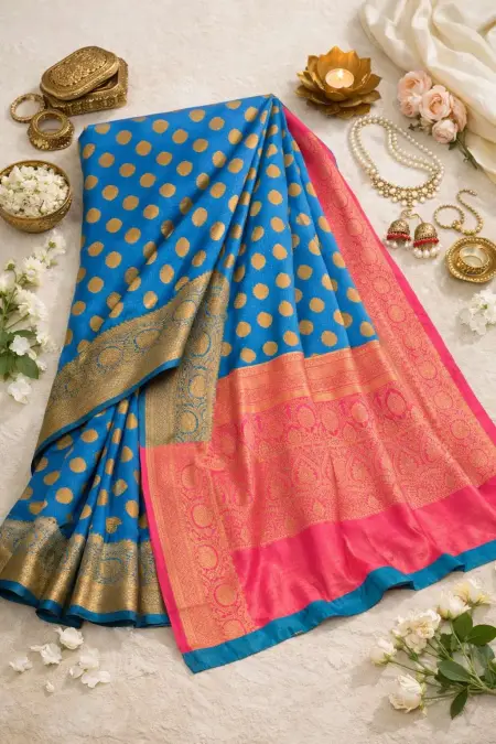 Blue, Pink Banarasi Silk Banarasi Saree (Regular Sari) view 4