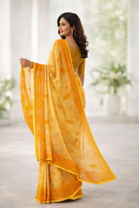 Yellow Chiffon Daily Wear Saree (Regular Sari) view 2