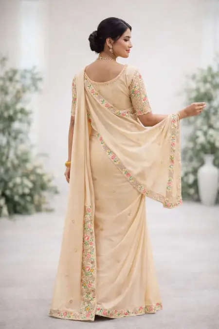 Beige Silk Blend Bollywood Saree - Festive (Regular Sari) (Free Size) view 2