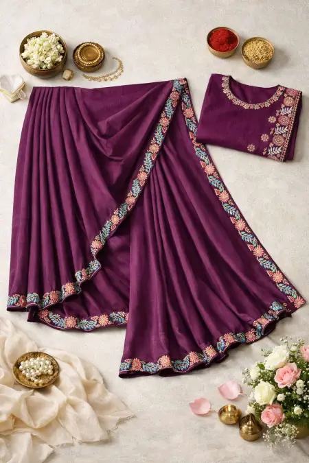 Wine Georgette Bollywood Saree (Regular Sari) view 4