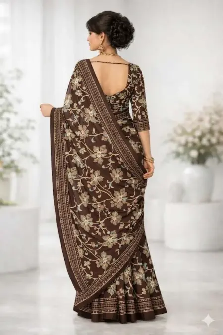 Brown Georgette Bandhani Saree (Regular Sari) view 2