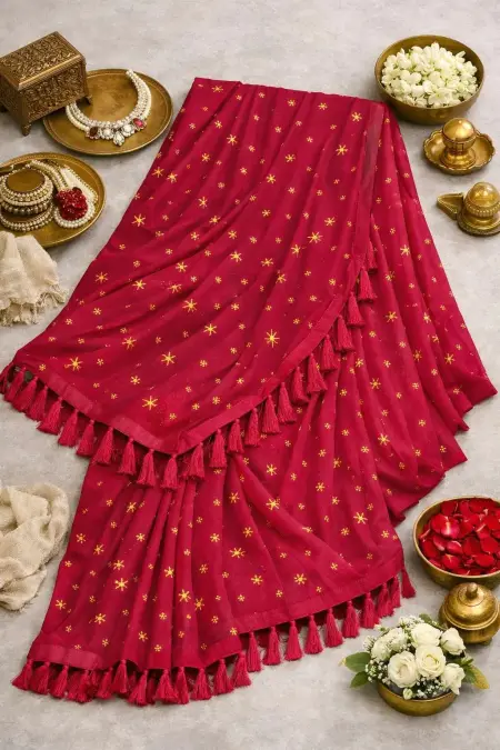 Red Art Silk Saree - Casual (Regular Sari) (Free Size) view 4