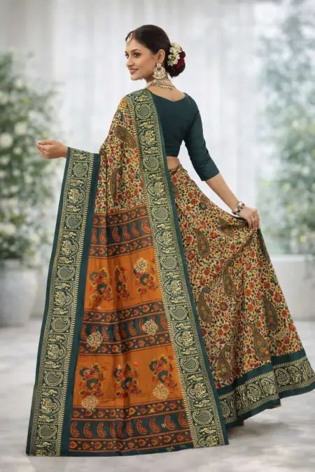 Dark Green Cotton Bollywood Saree (Regular Sari) view 2