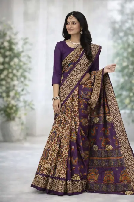 Lavender, Multicolor, Purple Cotton Bollywood Saree (Regular Sari)