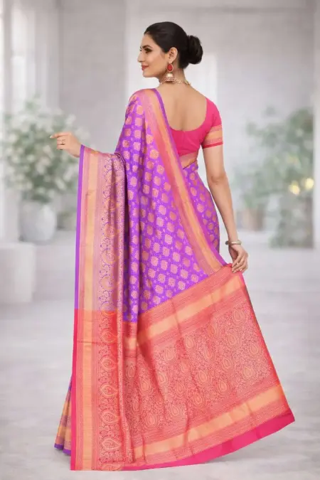 Pink, Purple Banarasi Silk Banarasi Saree - Casual (Regular Sari) (Free Size) view 2