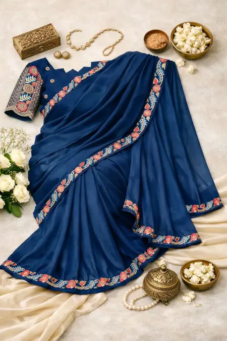Navy Blue Georgette Bollywood Saree (Regular Sari) view 4
