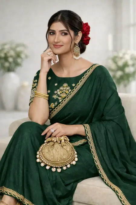 Dark Green Art Silk Bollywood Saree (Regular Sari) view 3