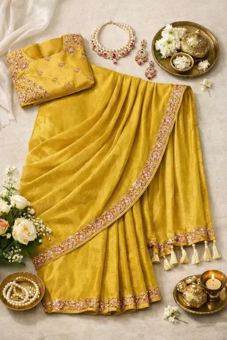 Mustard Art Silk Bollywood Saree (Regular Sari) view 4