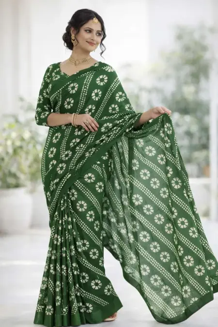 Green Georgette Bandhani Saree (Regular Sari)