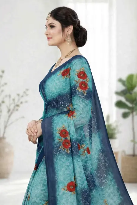 Aqua Blue Georgette Bandhani Saree (Regular Sari) view 4