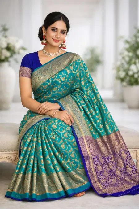 Aqua Blue, Blue Art Silk Bollywood Saree (Regular Sari) view 3