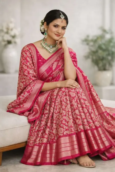 Dark Pink, Magenta, Pink Banarasi Silk Banarasi Saree (Regular Sari) view 3