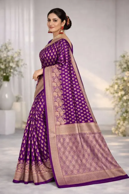 Purple Art Silk Banarasi Saree view 3