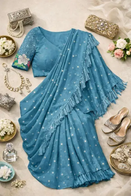 Blue Georgette Bollywood Saree (Regular Sari) view 4