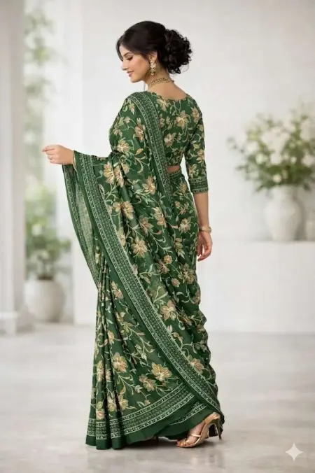 Green Georgette Bandhani Saree (Regular Sari) view 3