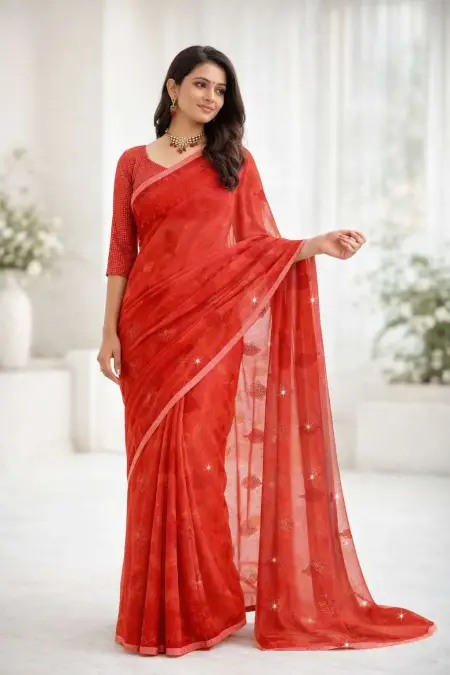 Red Chiffon Daily Wear Saree (Regular Sari)