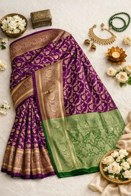 Green, Wine Art Silk Bollywood Saree (Regular Sari) view 4