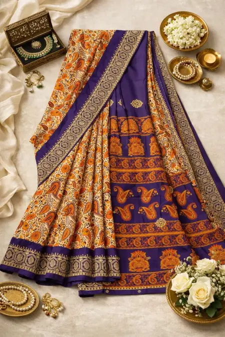 Indigo, Multicolor Cotton Bollywood Saree - Casual (Regular Sari) (Free Size) view 4