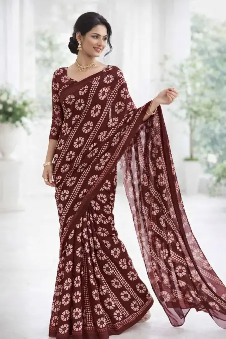 Brown Georgette Bandhani Saree (Regular Sari)