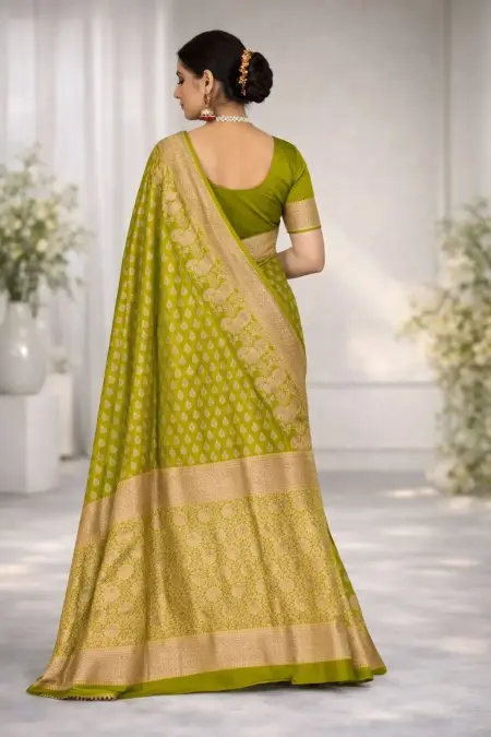 Khaki, Mehendi, Mustard Art Silk Banarasi Saree view 2