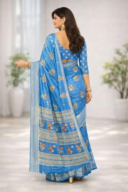 Baby Blue, Light Blue Banarasi Silk Banarasi Saree (Regular Sari) view 2