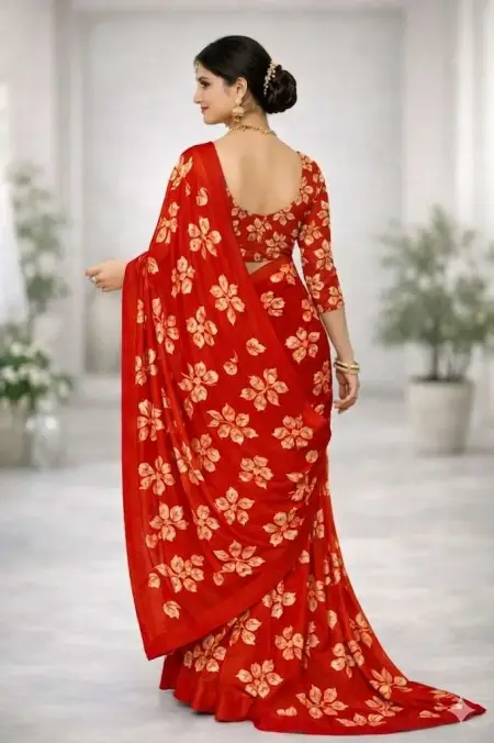 Red Georgette Bandhani Saree - Casual (Regular Sari) (Free Size) view 2