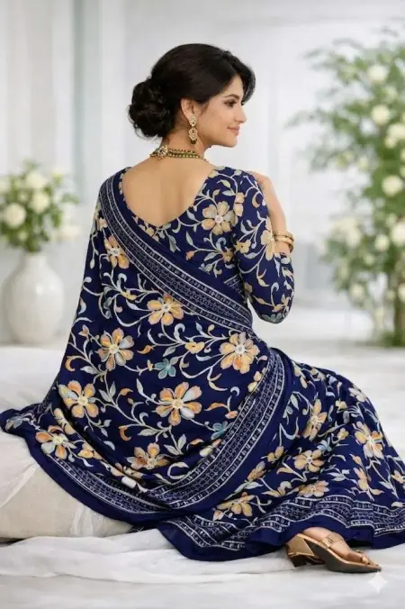 Blue Georgette Bandhani Saree (Regular Sari) view 4