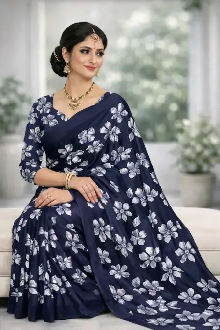 Navy Blue Georgette Bandhani Saree (Regular Sari) view 3