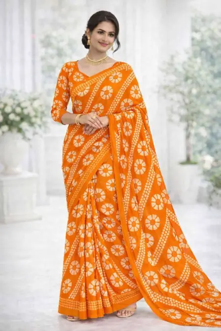 Orange Georgette Bandhani Saree (Regular Sari)