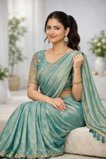 Baby Blue Art Silk Bollywood Saree (Regular Sari)