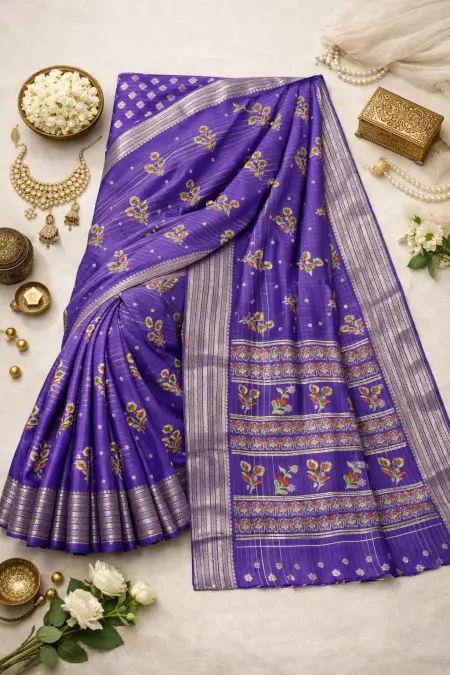 Lavender, Multicolor, Purple Banarasi Silk Banarasi Saree (Regular Sari) view 4