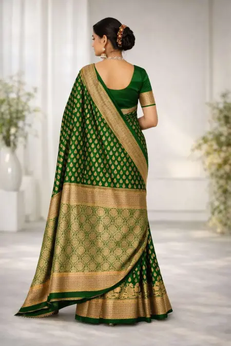 Green, Mehendi Art Silk Banarasi Saree view 2
