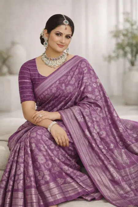 Multicolor, Purple, Wine Banarasi Silk Banarasi Saree (Regular Sari) view 3