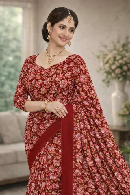Red Georgette Bandhani Saree (Regular Sari)