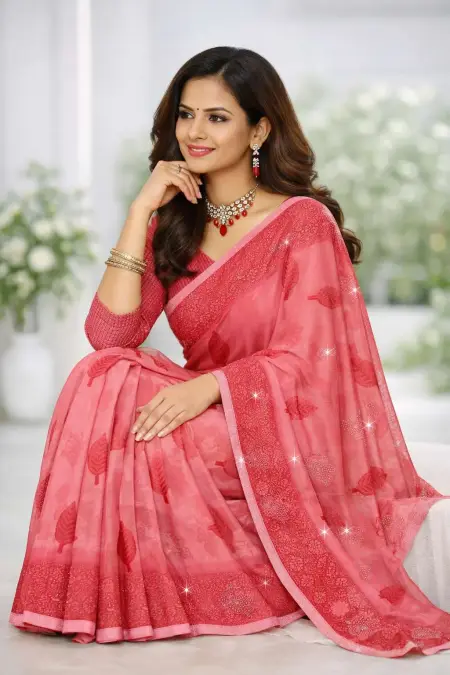 Peach Chiffon Daily Wear Saree (Regular Sari) view 3