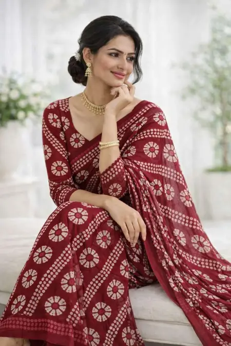 Maroon Georgette Bandhani Saree (Regular Sari) view 4