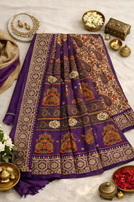 Lavender, Multicolor, Purple Cotton Bollywood Saree (Regular Sari) view 4