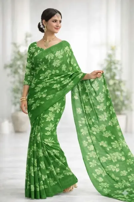 Light Green Georgette Bandhani Saree (Regular Sari)