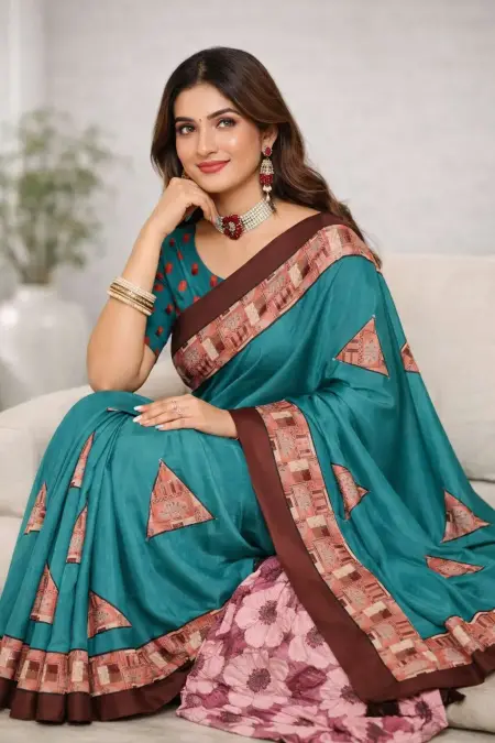 Teal Art Silk Bollywood Saree (Regular Sari) view 3
